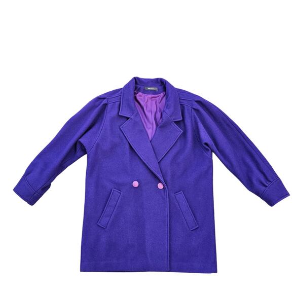 VTG Purple Pea Coat Wool Blend Double Breast Jacket Pockets Vintage USA Size 16 - Picture 12 of 12